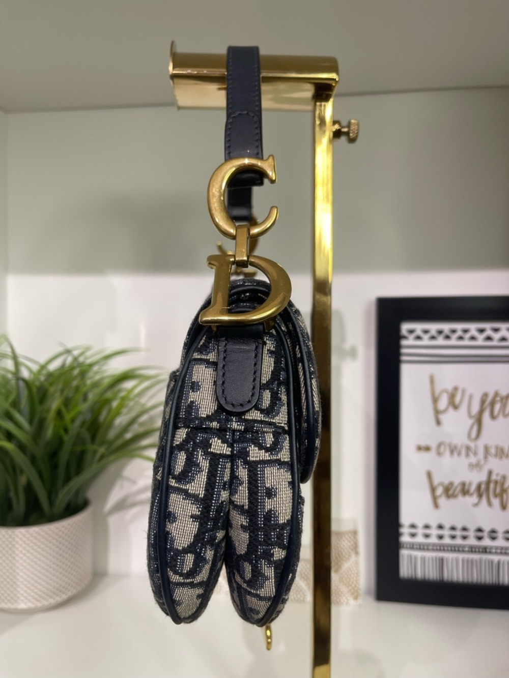 Dior Navy and Beige Mini Saddle Bag with Gold Hardware - Picture 3 of 5